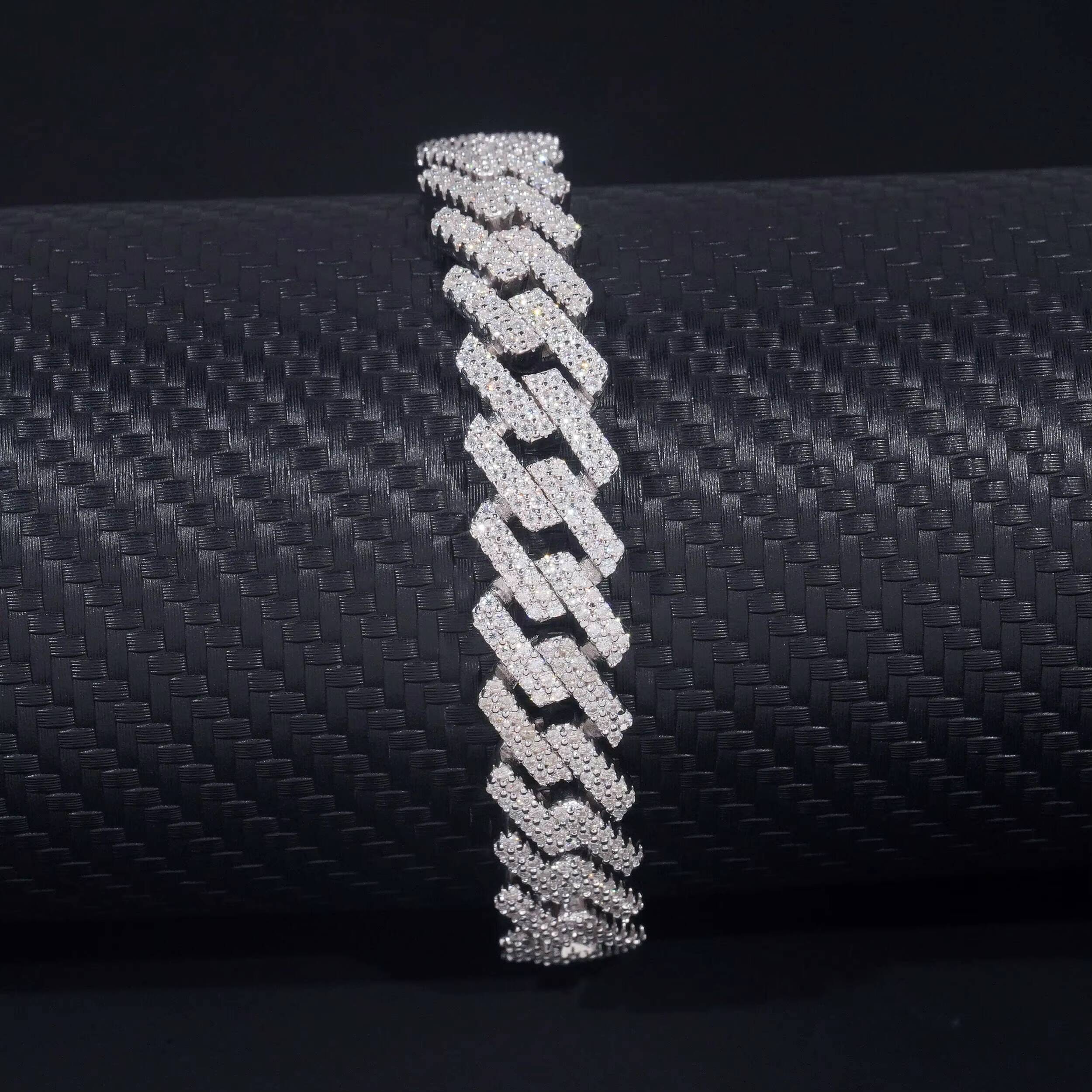 Trend Explosion Moissanite Jewelry 12mm Classic Double Row Cuban Necklace 925 Silver Gold Plated Moissanite Cuban Chain