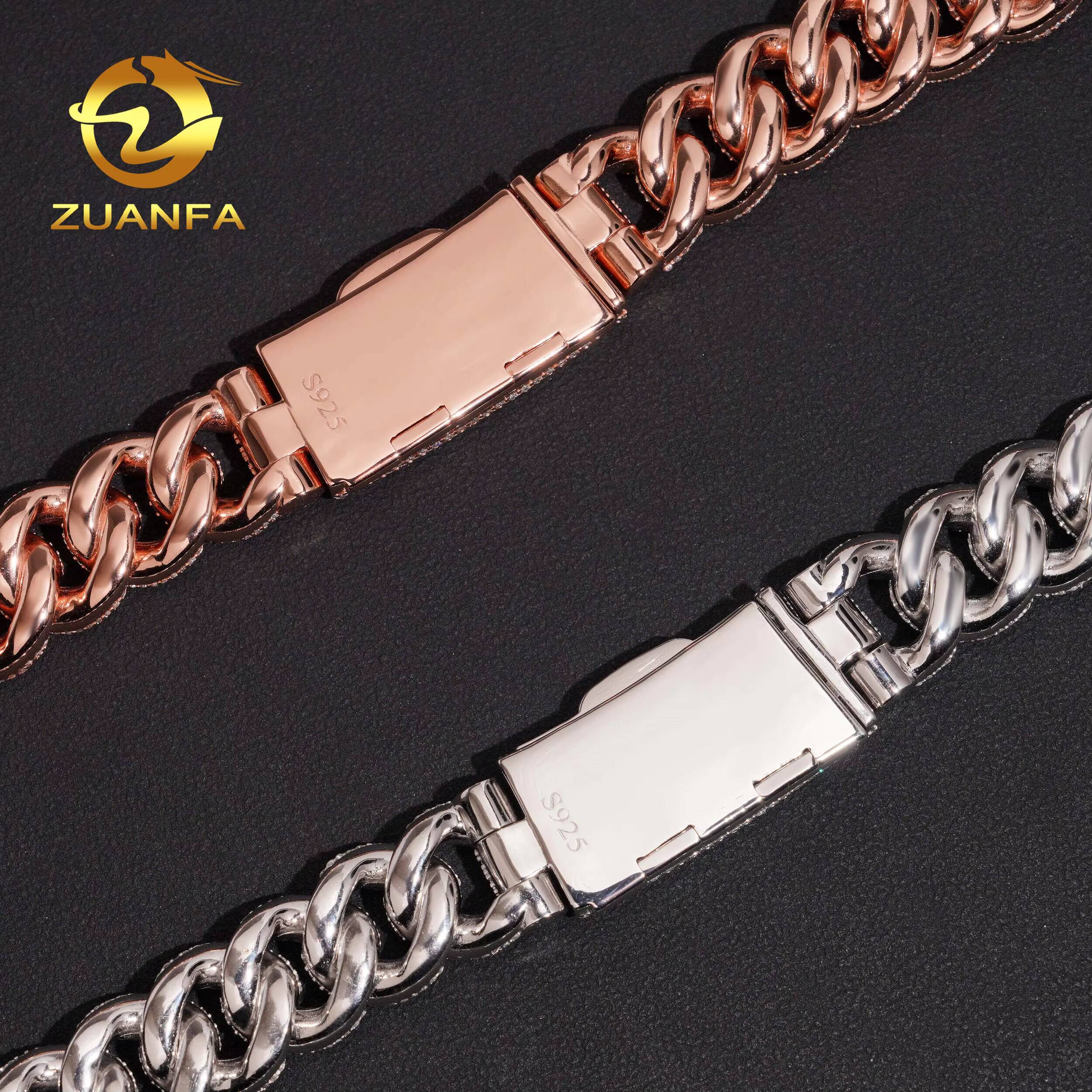 Trendy 15mm Moissanite Hip Hop Style Jewelry 925 Silver Necklace Iced Out VVS Moissanite Diamond Cuban Link Chain Bracelet