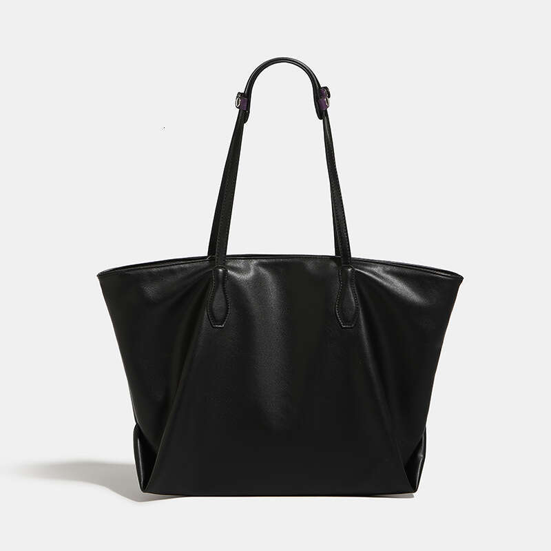 Soft Leather Black Tote for Women 2024 New Large Capacity Commuter Korean Style Versatile Student Class Shoulder Bag