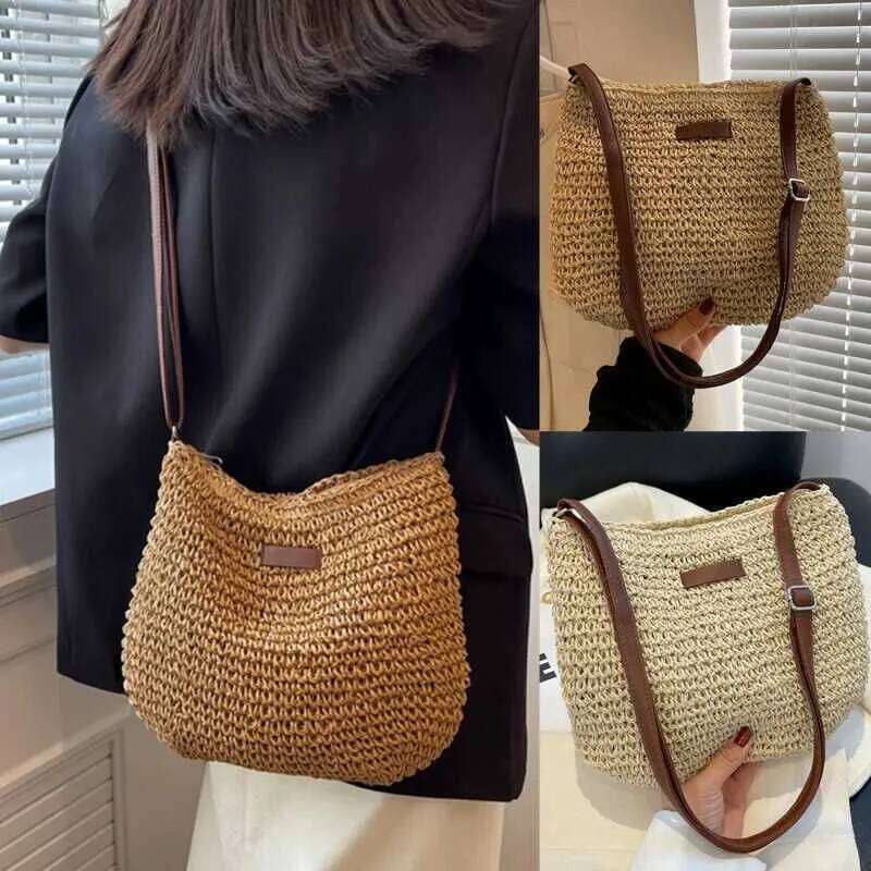 Woven Summer Fashion Straw Beach Holiday Crossbody Bag Shopping Large Capacity Shoulder Handbag Messenger Ladies