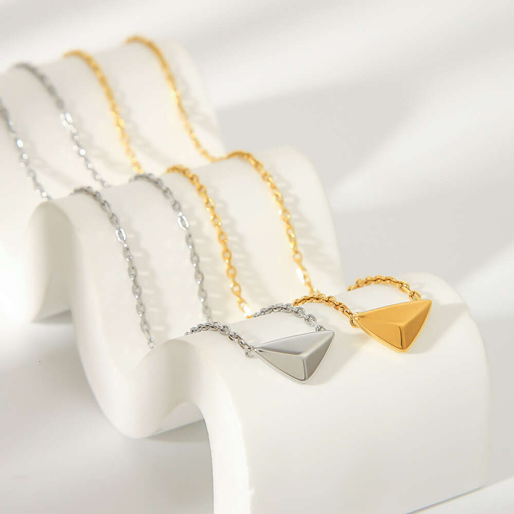DHpet 2025 Summer: Women's French - inspired 18K - Plated Stainless - steel Geometric Inverted - triangle Diamond Pendant Necklace