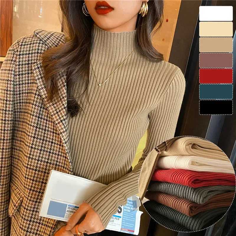 Women Long Sleeved Turtleneck Sweater Harajuku Pullover Women Knit Sweater Slim Elastic Korean Simple Basic Jumper Solid Tops Z250905