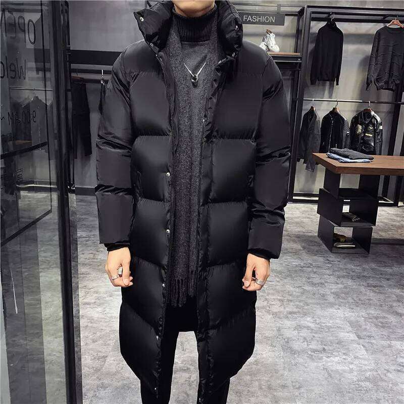 2024 New Down Mid Length Warm Standing Collar Cotton Jacket Winter Fashion Casual Men's Street Clothing Size 5XL-M
