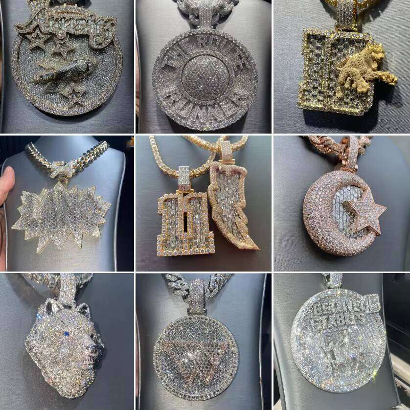 GIA Certified Iced Out Lab Grown Men's Hip Hop Style Sier Vvs Chain Pendant Boutique Jewelry