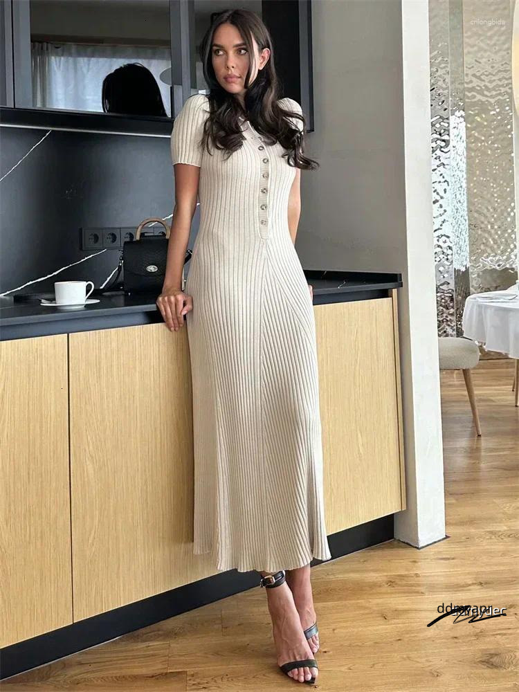 Casual Dresses White Knit Maxi Dress For Women Short Sleeve Patchwork Elegant Party Lapel High Waist Knitwear Women's Ddmydec Ddmydec Ddmydec