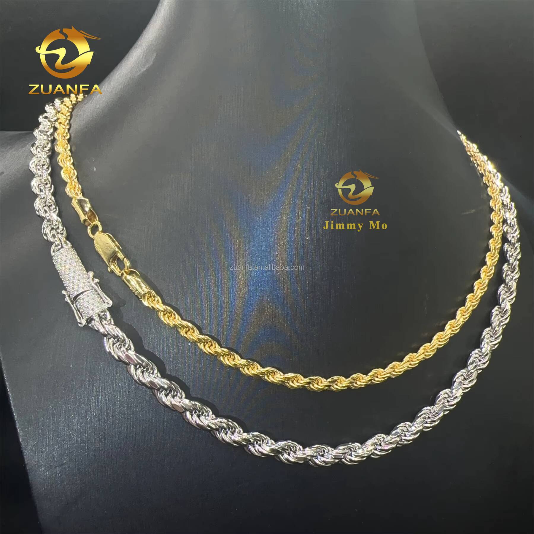 Fashion Iced Out Man Jewelry Hip Hop 925 Silver Solid Rhodium Gold Plated 4mm 6mm Sterling Silver Rope Chain
