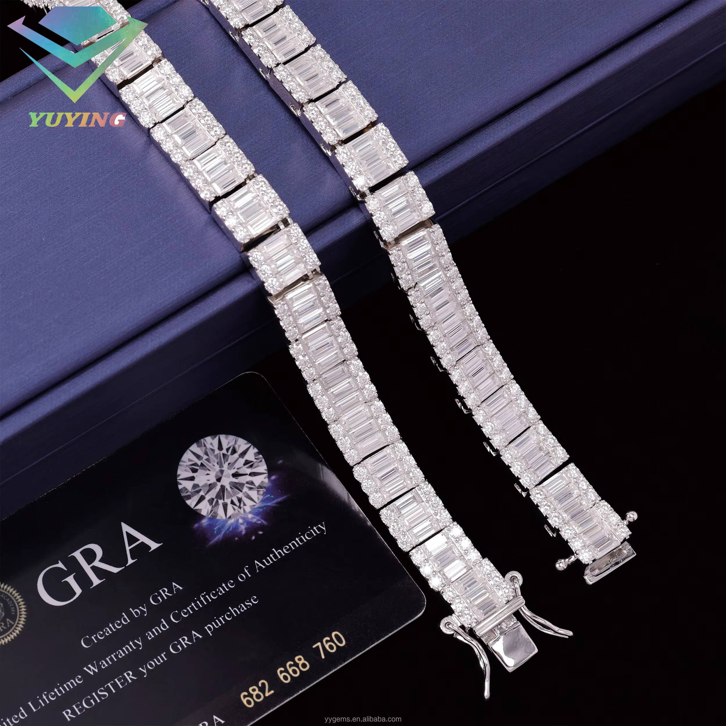 VVS Moissanite Baguette Chain 8mm 10mm S925 Sterling Silver Hip Hop Necklace Iced Out Moissanite Tennis Chain