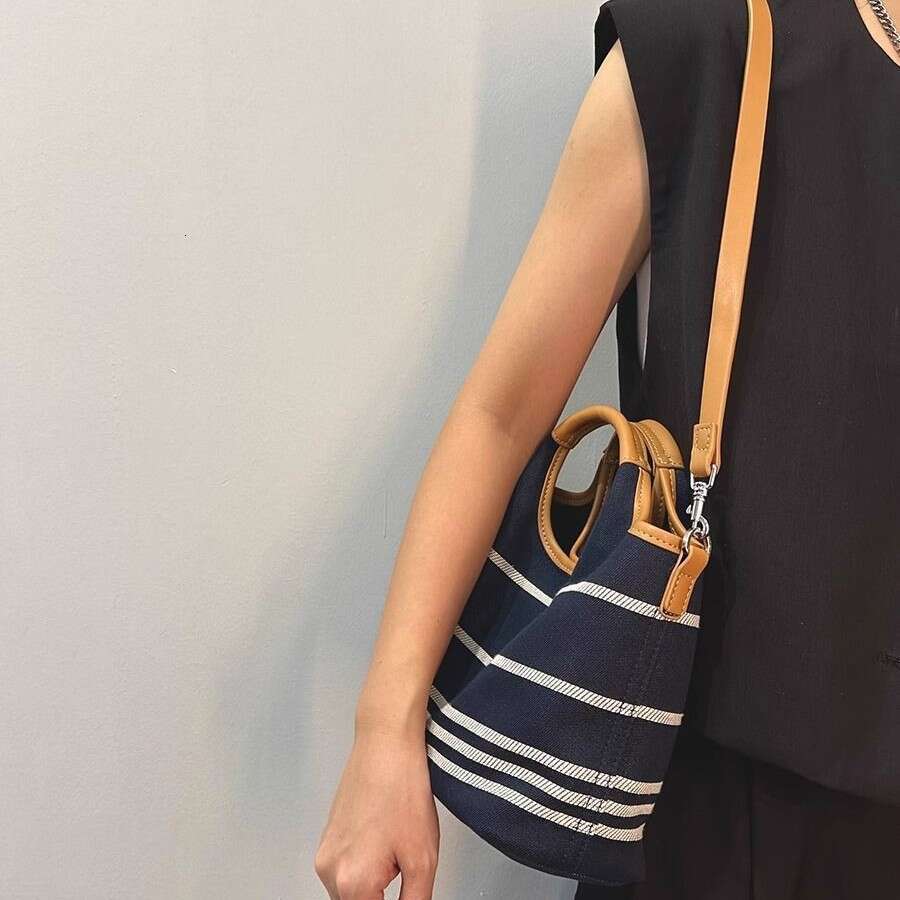 Denim Striped Handbag for Women 2024 New Fashion Single Shoulder Underarm Color Block Casual Crossbody Bag