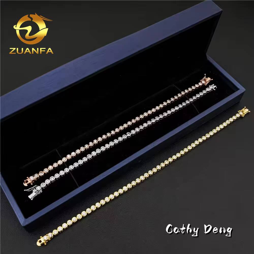 Factory Price Pass Diamond test 3mm Moissanite Tennis Bracelet Bezel Hip Hop 925 Moissanite Tennis Chain Diamond Tennis Necklace