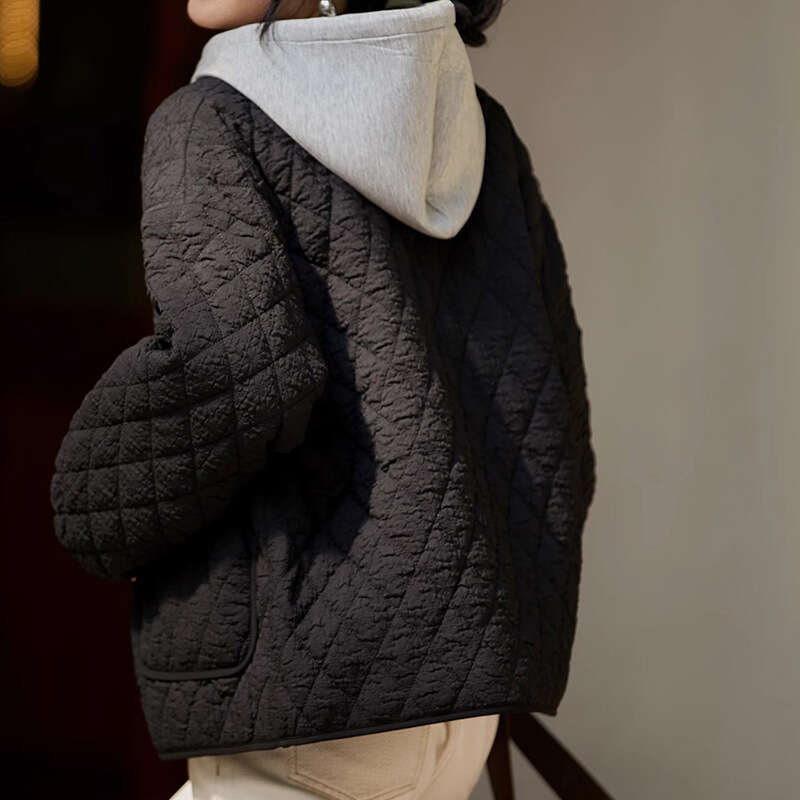 Diamond Grid Lightweight Versatile Layered Cotton Jacket Short Coat Women's High-End Autumn Winter New Style B5