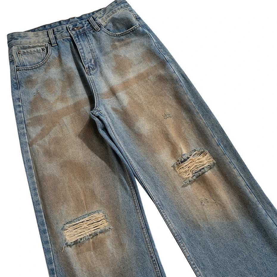 Luxury Designer Jeans Mens Vintage Distressed Ripped Blue Denim Pants Hi Street Baggy Jeans Trousers for Male W250905