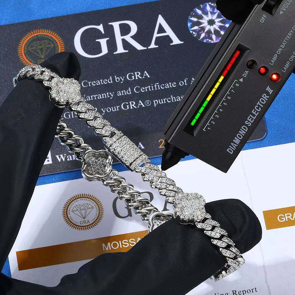 Premium Jewelry S Sier VVS D Colorful Silicon Stone Iced Out Four-Leaf Clover Cuban Chain Hip-Hop Men's Bracelet