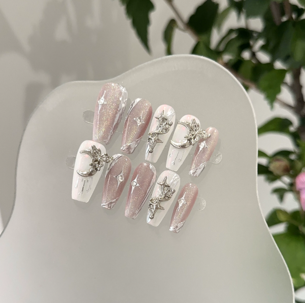 False Nails Metal magic mirror powder nail /Punk style nail/Y2k style Nails /Elegant Nails/3D nail/hand made Press on Nails/Press on Nails 230927