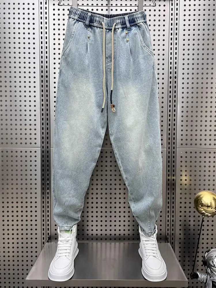 Vintage Distressed Washed Blue Jeans Men Casual Loose Harem Jogger Pants Carrot Tapered Leg Spring Autumn Retro Fashion Brand W250905