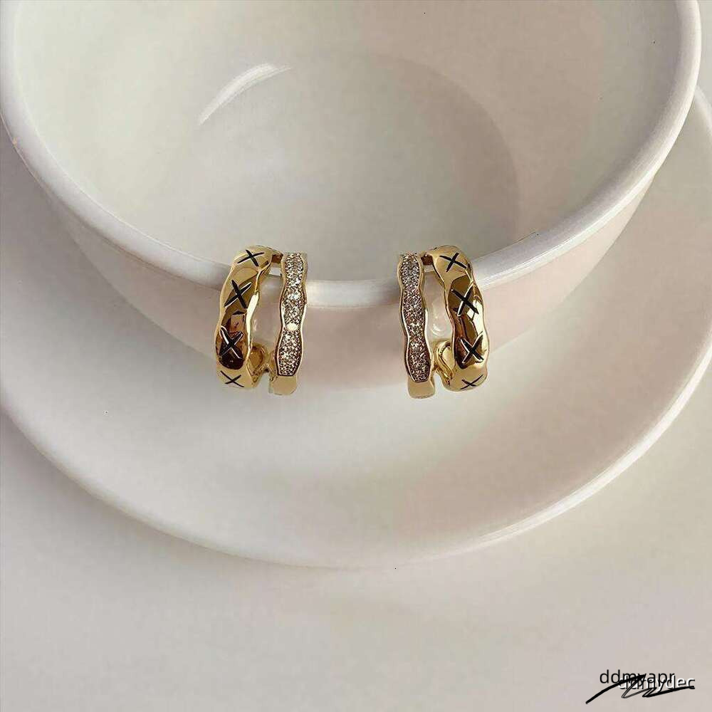 Simple And ddmydec Delicate Style, Slightly Inlaid Zircon Multi-Layer Stud Earrings, Elegant Dia-Shaped Pattern ddmydec
