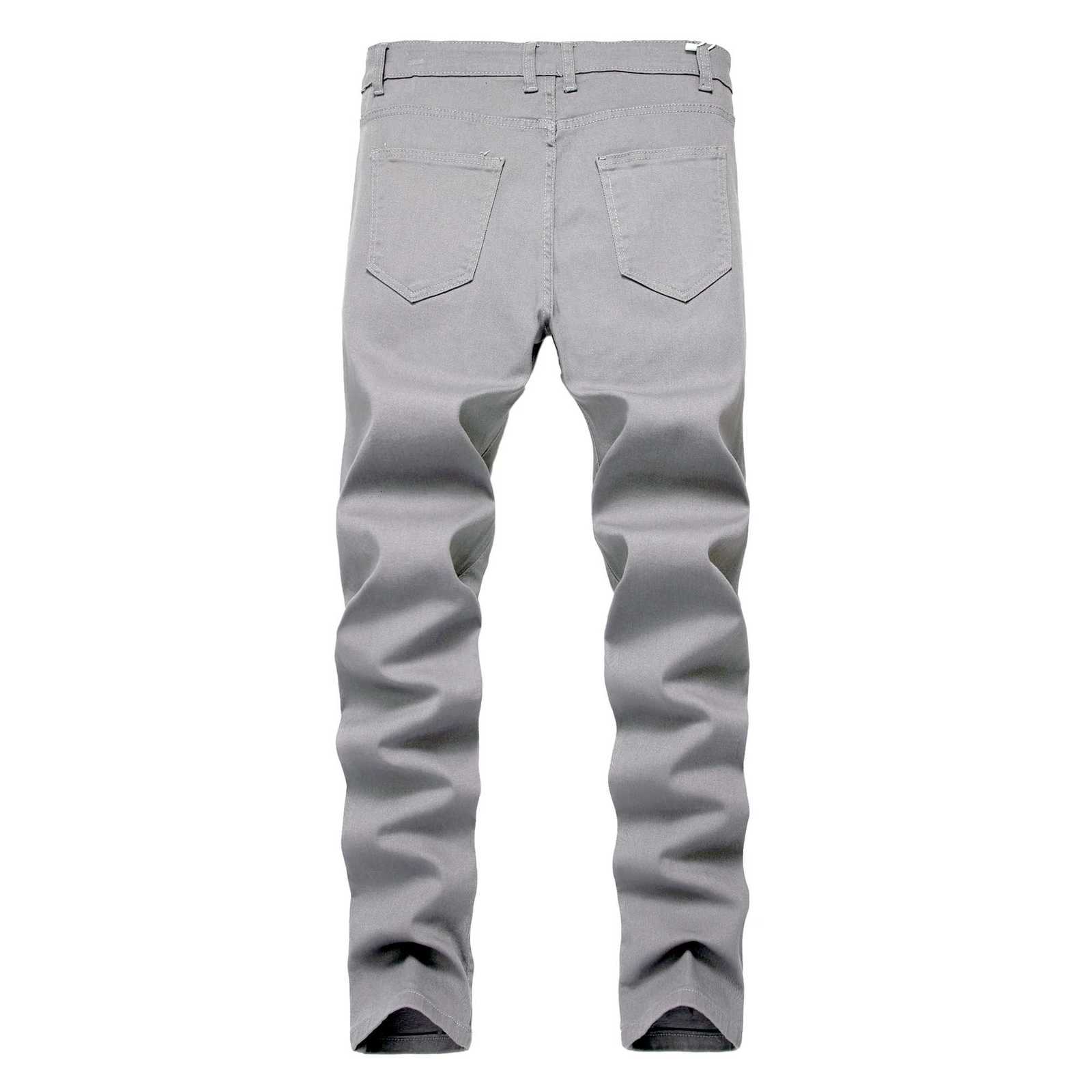 Mens Gray Casual Slim Fit Jeans Ripped Decoration Fashion Jeans 577 W250905