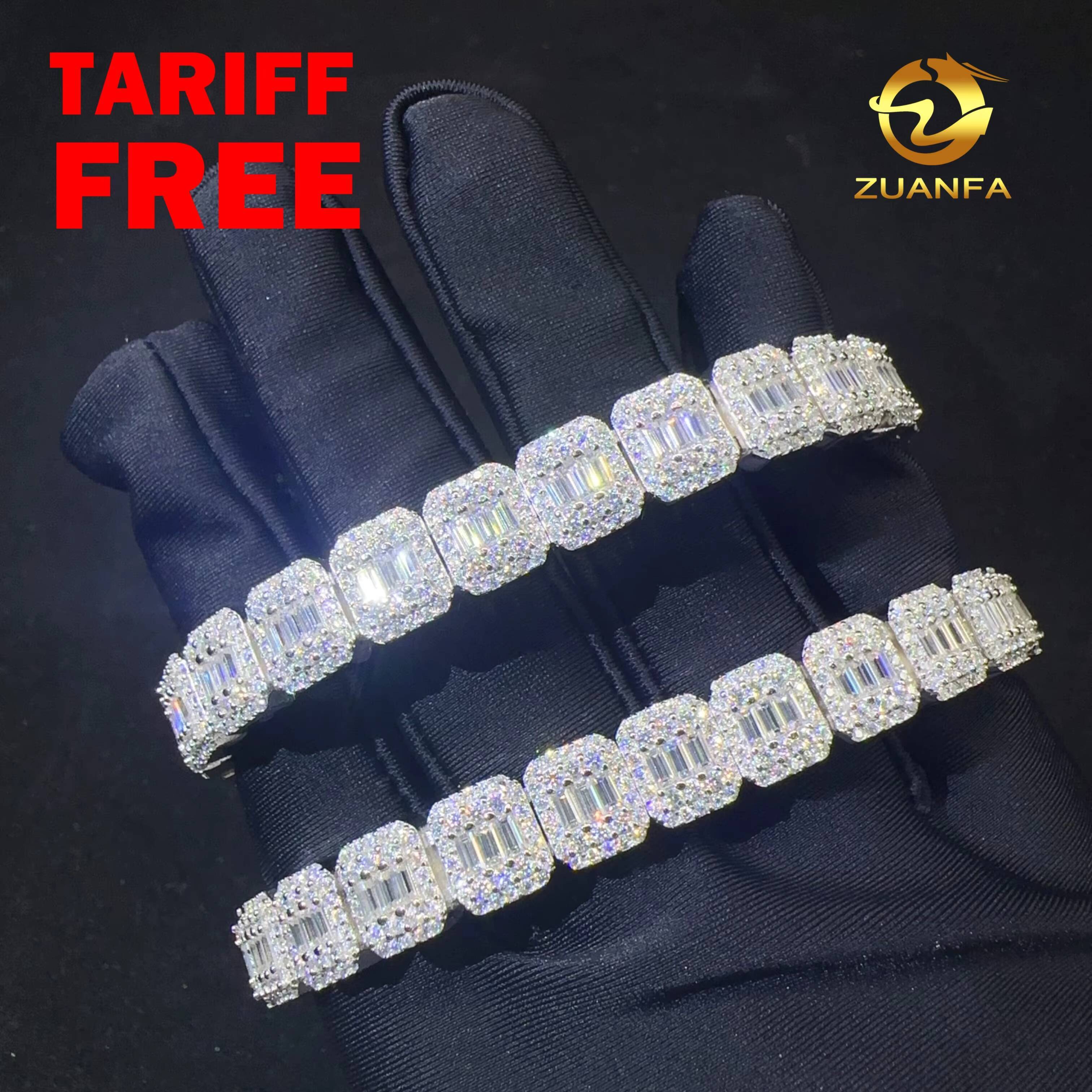 Hot Selling Fashion 9MM Luxury 925 Sterling Silver Iced Out Hip Hop Jewelry Moissanite Baguette Cluster Tennis Chain Bracelet