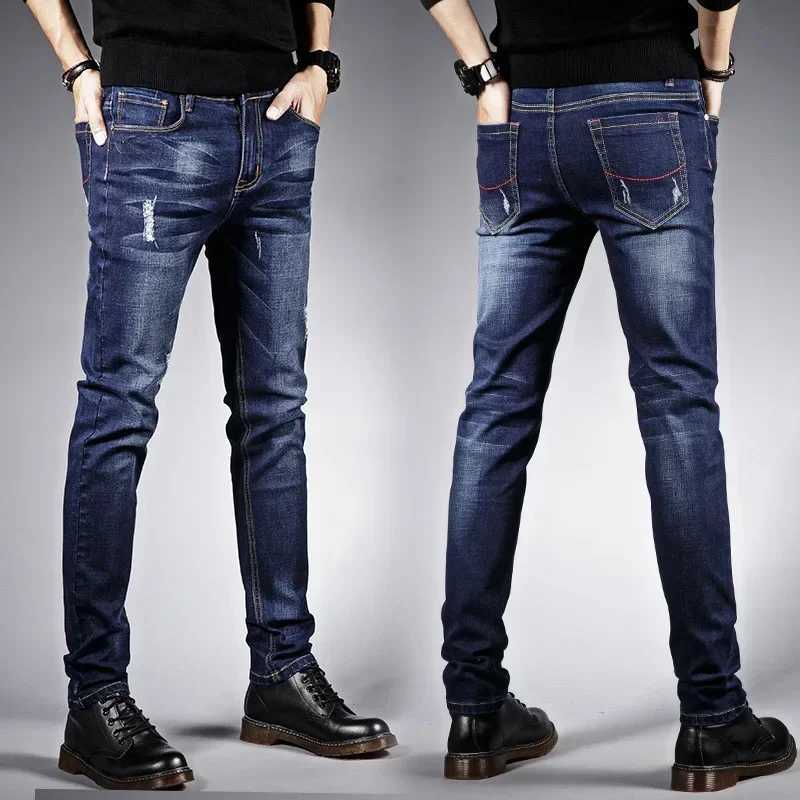 Fashion Mens Jeans Pants Stretch Dark Blue Skinny Jeans For Men Casual Slim Fit Denim Pants Korean Style Male Trousers Jeans W250905