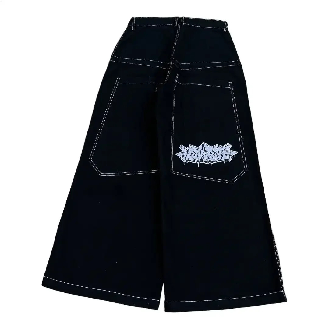Vintage 2000s Wexwear Black Pants Men Women Hip Hop Embroidered Y2k Baggy Jeans Streetwear Harajuku High Waist Wide Trouser 250823
