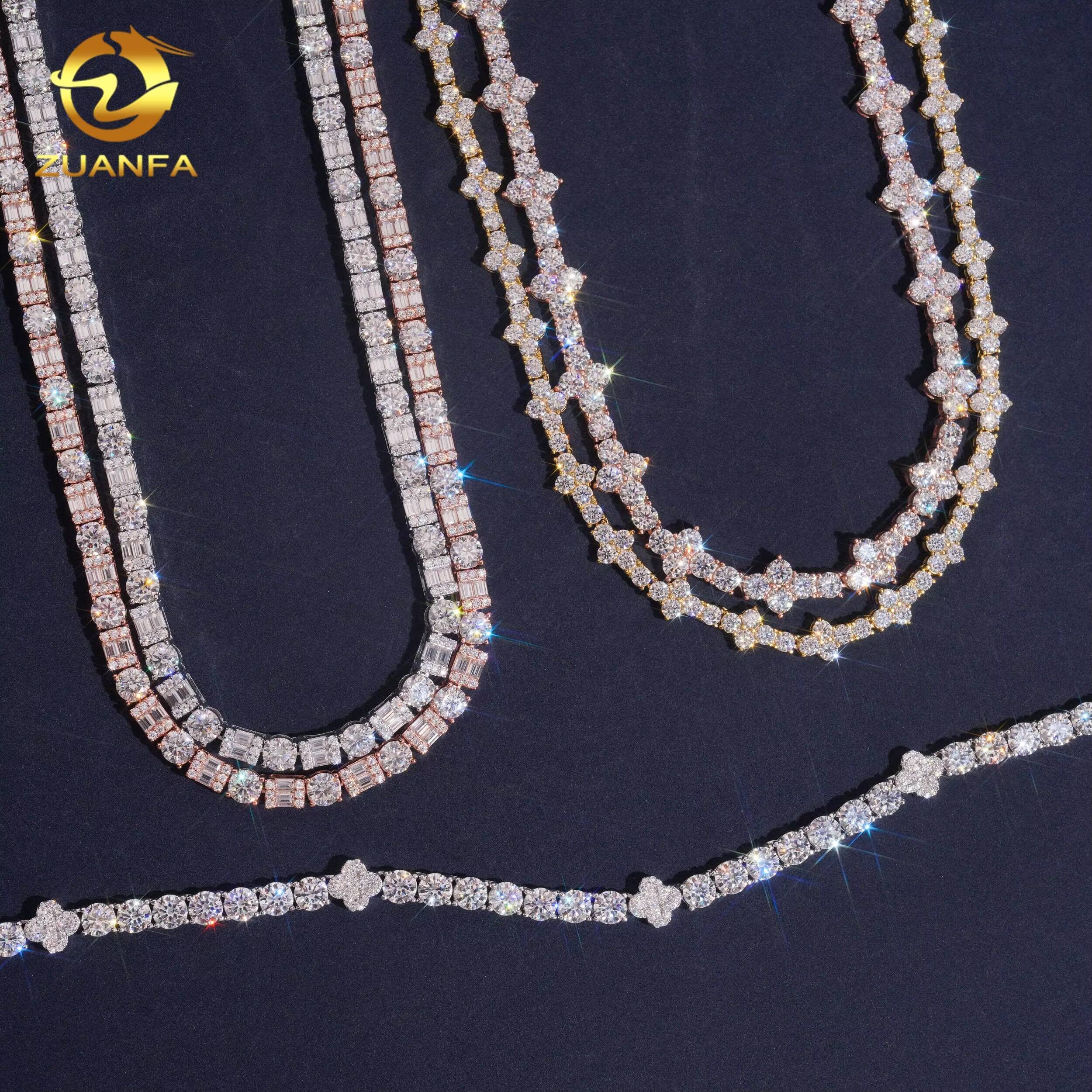 Hot Sale High Quality Fashion Hip Hop Cross Clover 925 Silver Moissanite Tennis Chain Necklace