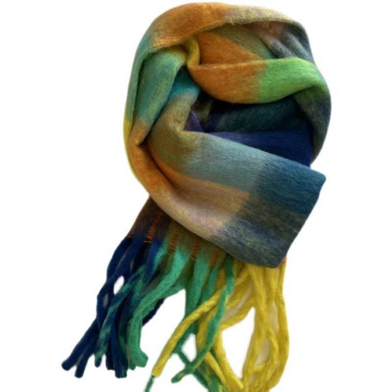 Winter Multicolor Stripe Scarf Cashmere Thick Shl Women Long Winter Warm Wrs with Tassel Scarf For WomenXJ250905