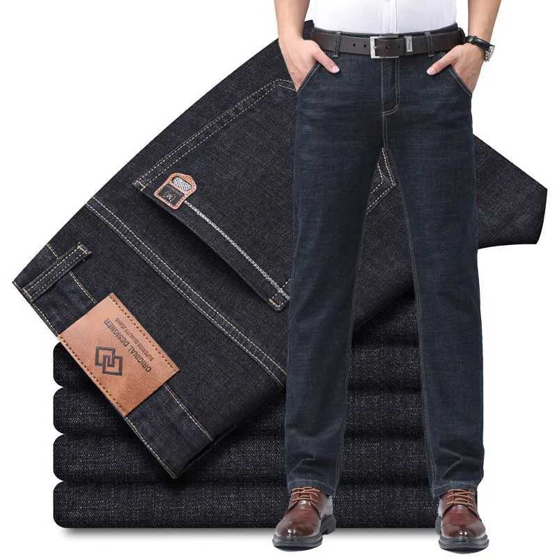 2025 New Embroidery Fashion Straight Jeans Men Stretch Black Blue Slim Fit Pants Comfortable Business Denim Trousers 2840 W250905