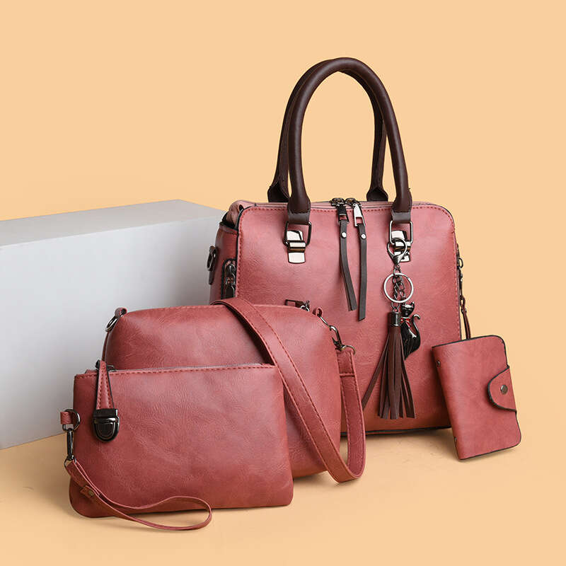 New Crossbody Mother Bag Oil Leather Single Shoulder Four-Piece Set Women's Handbag