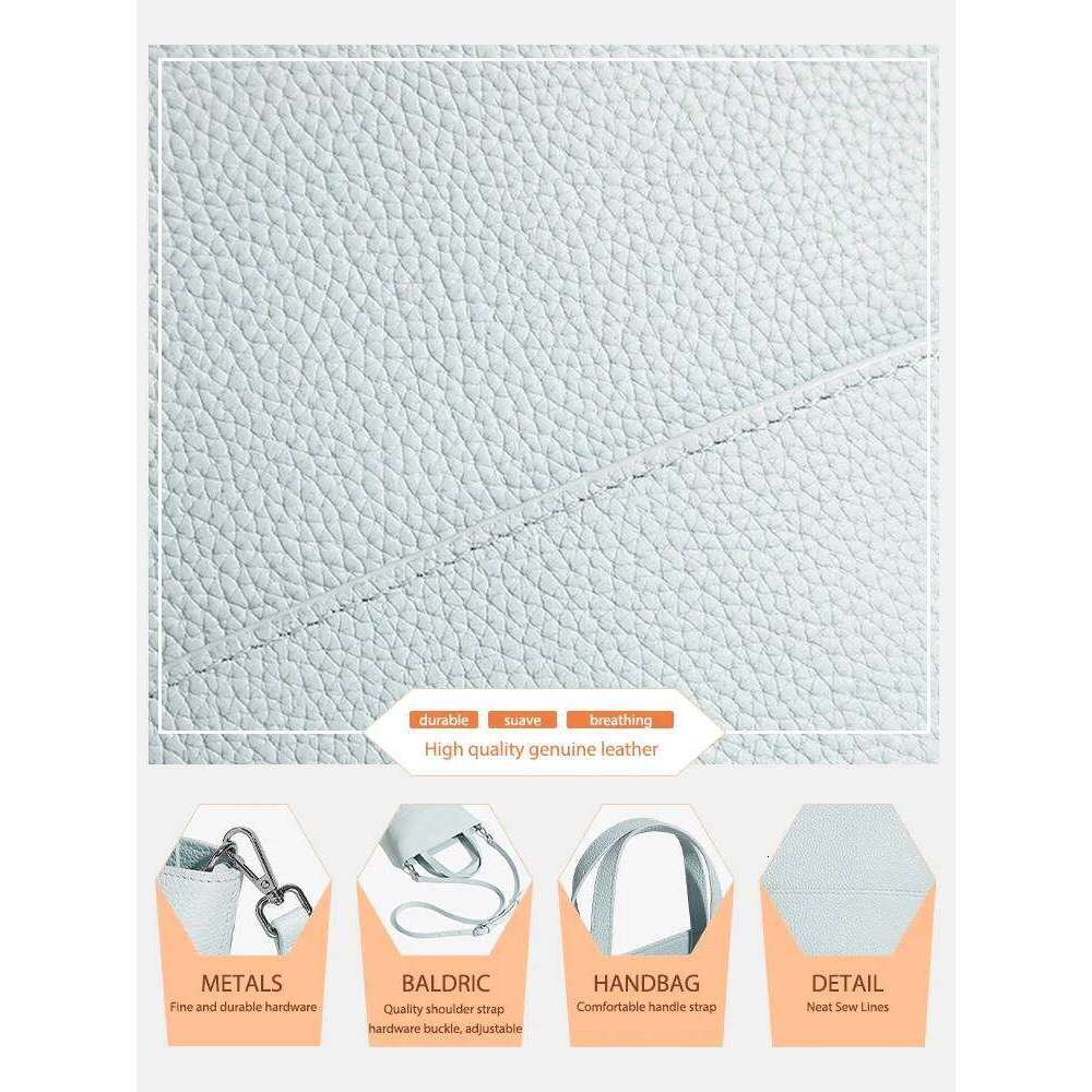 Zency Soft Genuine Leather Buckets Handbag Women Crossbody Bag Summer Autumn Large Pocket For Phone Sunglass Beige Shoulder