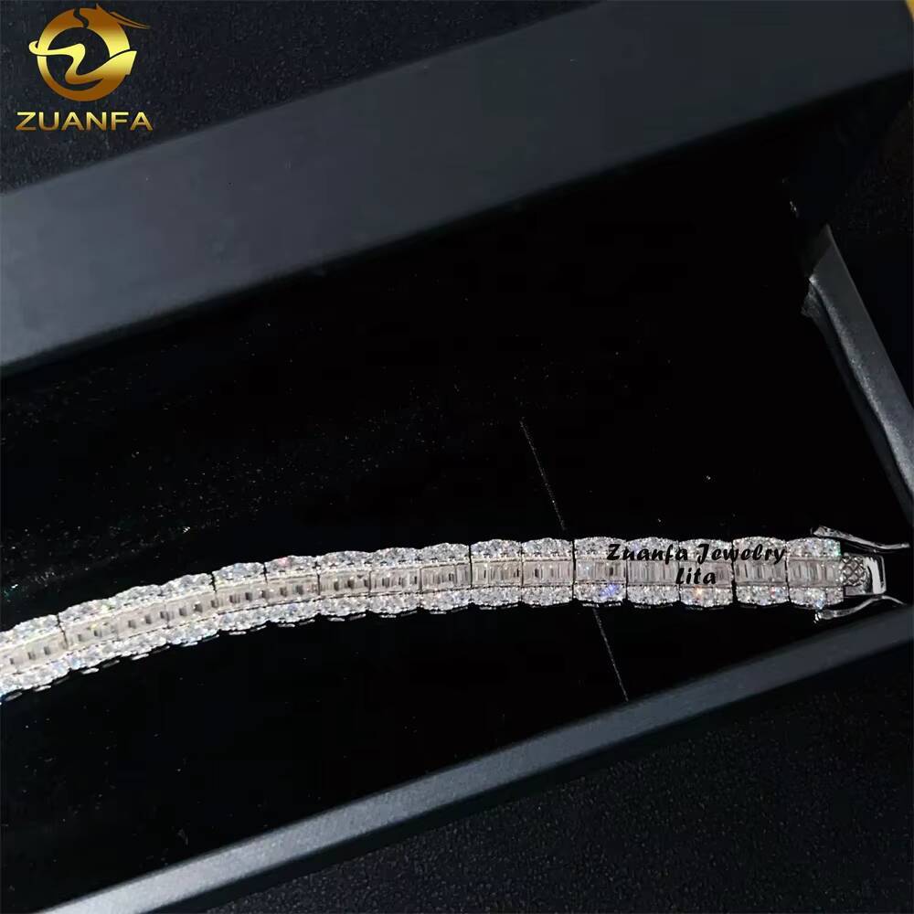 Fashion Popular Baguette Design 925 Silver 8mm Width Iced Out D Color VVS Moissanite Cuban Link Bracelet