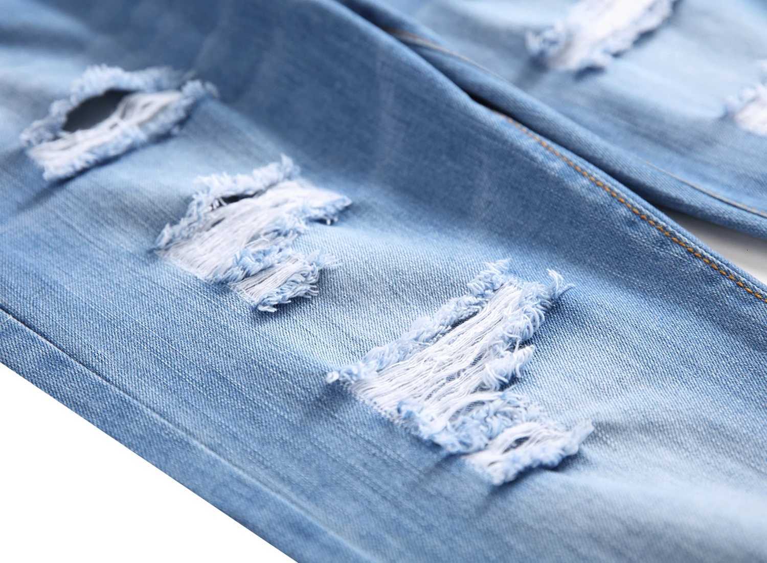 Mens Light Blue Jeans Mens Fashionable Distressed Jeans Party Suitable Jeans 305L W250905