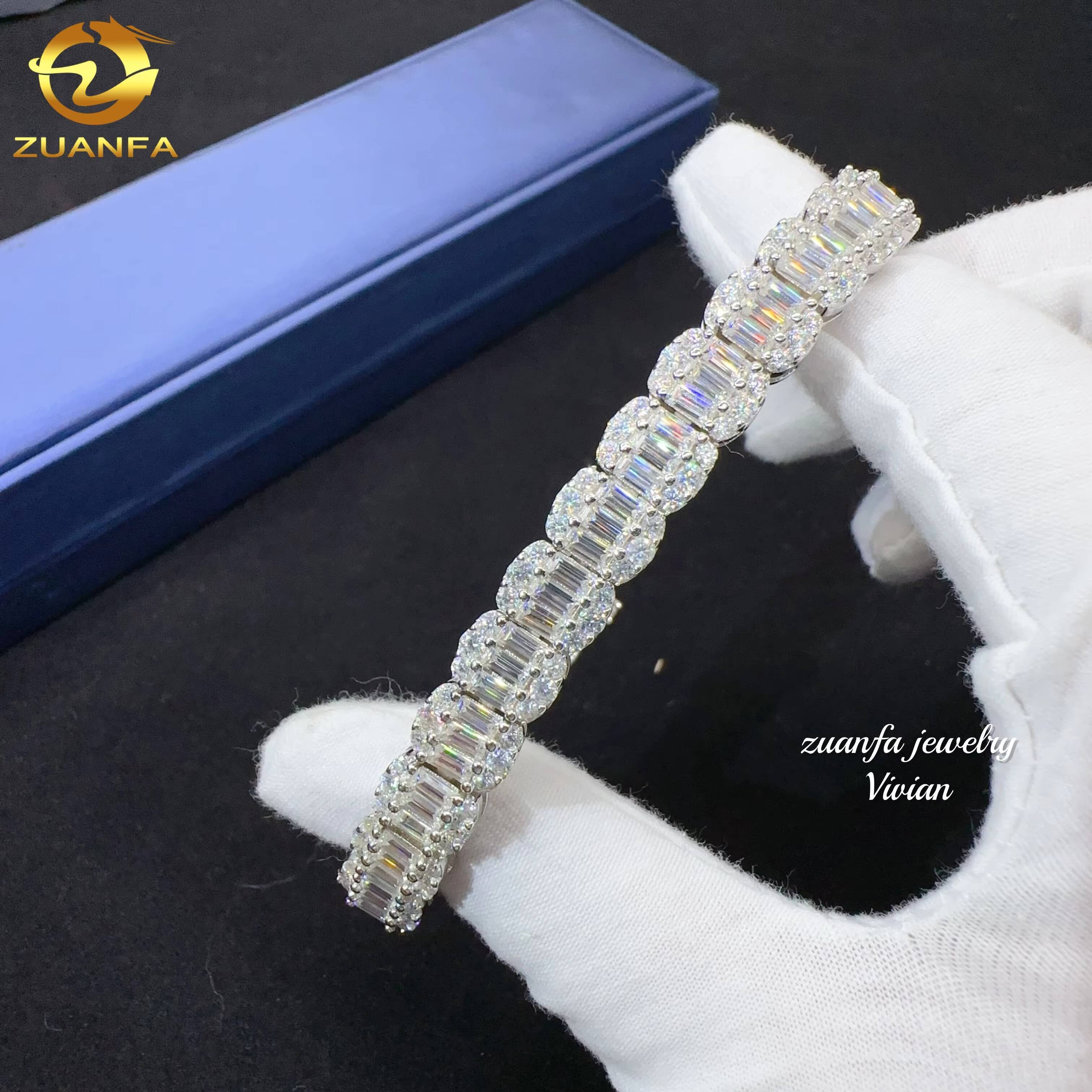 Lab Diamond Hip Hop Iced Out Fashion Fine Jewelry Sterling Silver 925 Vvs Moissanite Jewelry Cuban Link Chain Bracelet Men