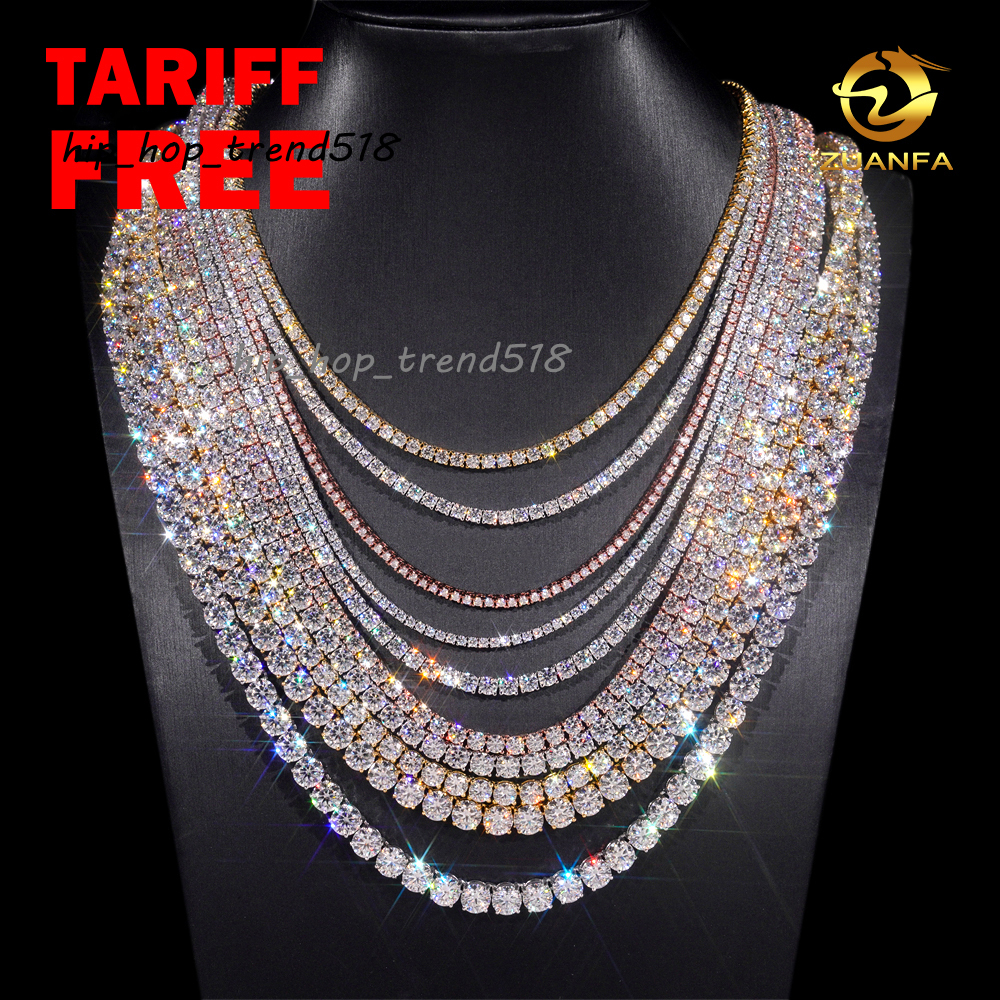 Luxury Men Women Hip Hop Iced Out Fine Jewelry 2MM 3MM 4MM 5MM Lab Diamond S925 Silver Vvs Moissanite Tennis Chain Necklace