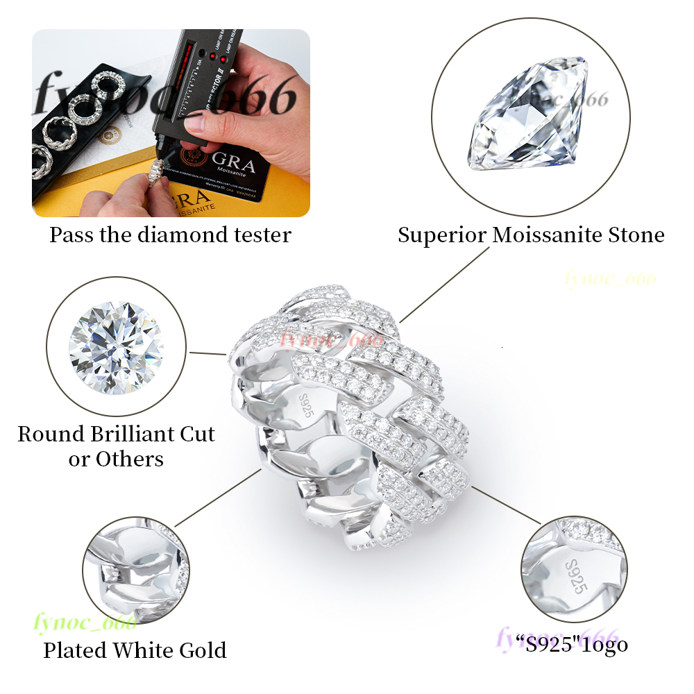 Wholesale Custom Design Hip Hop Iced Out Real Silver 925 Sterling Mens Fine Jewelry Moissanite Diamond Rings for Men
