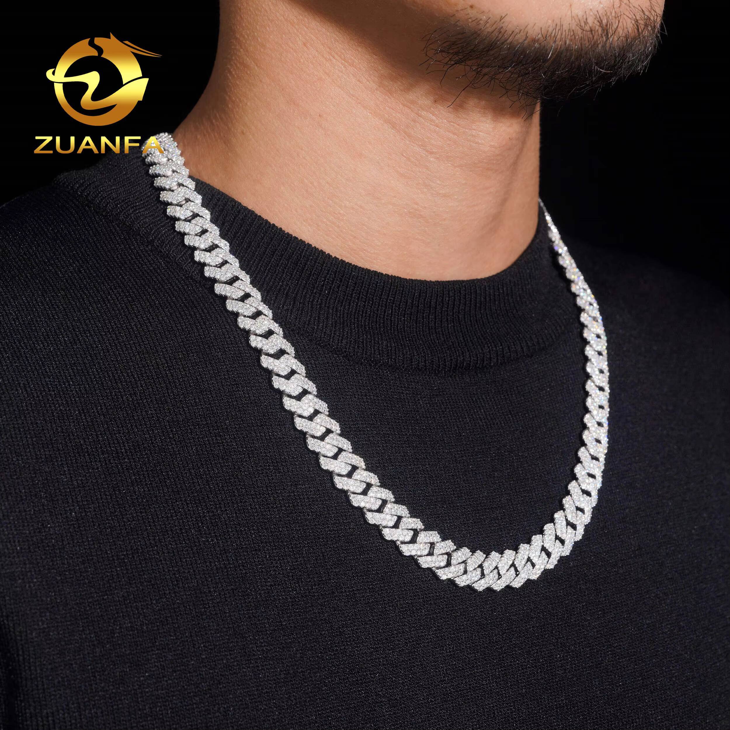 Luxury Fashion Hip Hop Jewelry Men Cuban Necklace Sterling Silver 925 D Color VVS Moissanite Diamond 12MM Cuban Link Chain