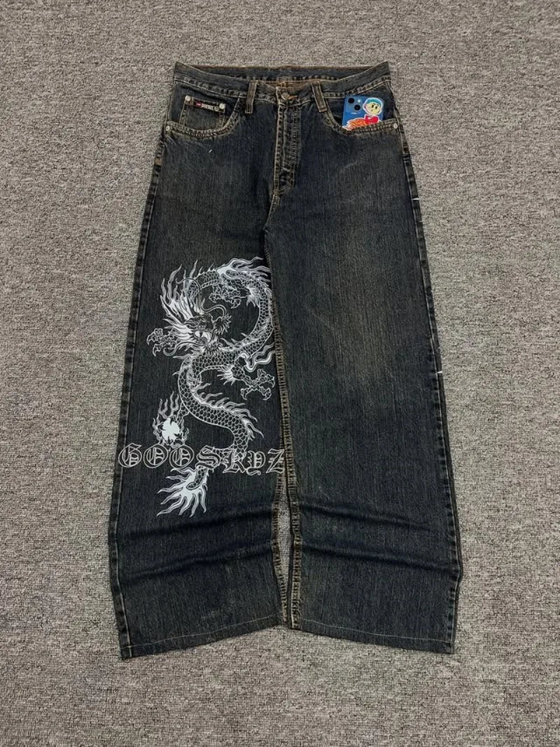 Dragon Printing Y2K Mens Baggy Fit Jeans High Street Urban Casual Trendy Fashion Hip Hop Streetwear Daily Wear Style 250823
