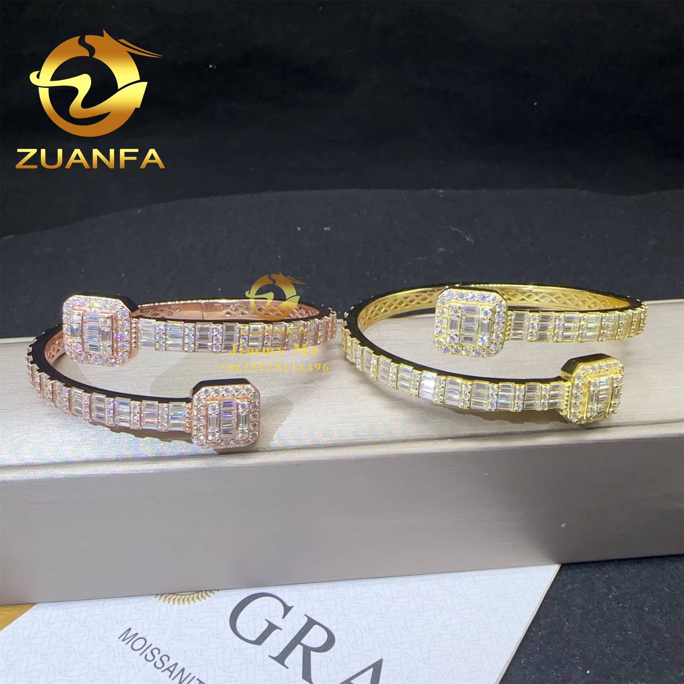 Wholesale Price Pass Diamond Tester 925 Silver Iced Out Hip Hop Jewelry VVS1 Baguette Moissanite Diamond Bracelet Bangle