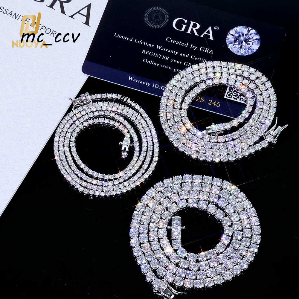 NUOYA Hip Hop Jewelry 925 Silver VVS Moissanite Tennis Chain Necklace 234 MM Iced Out Diamond Tennis Chain Pass Diamond Test