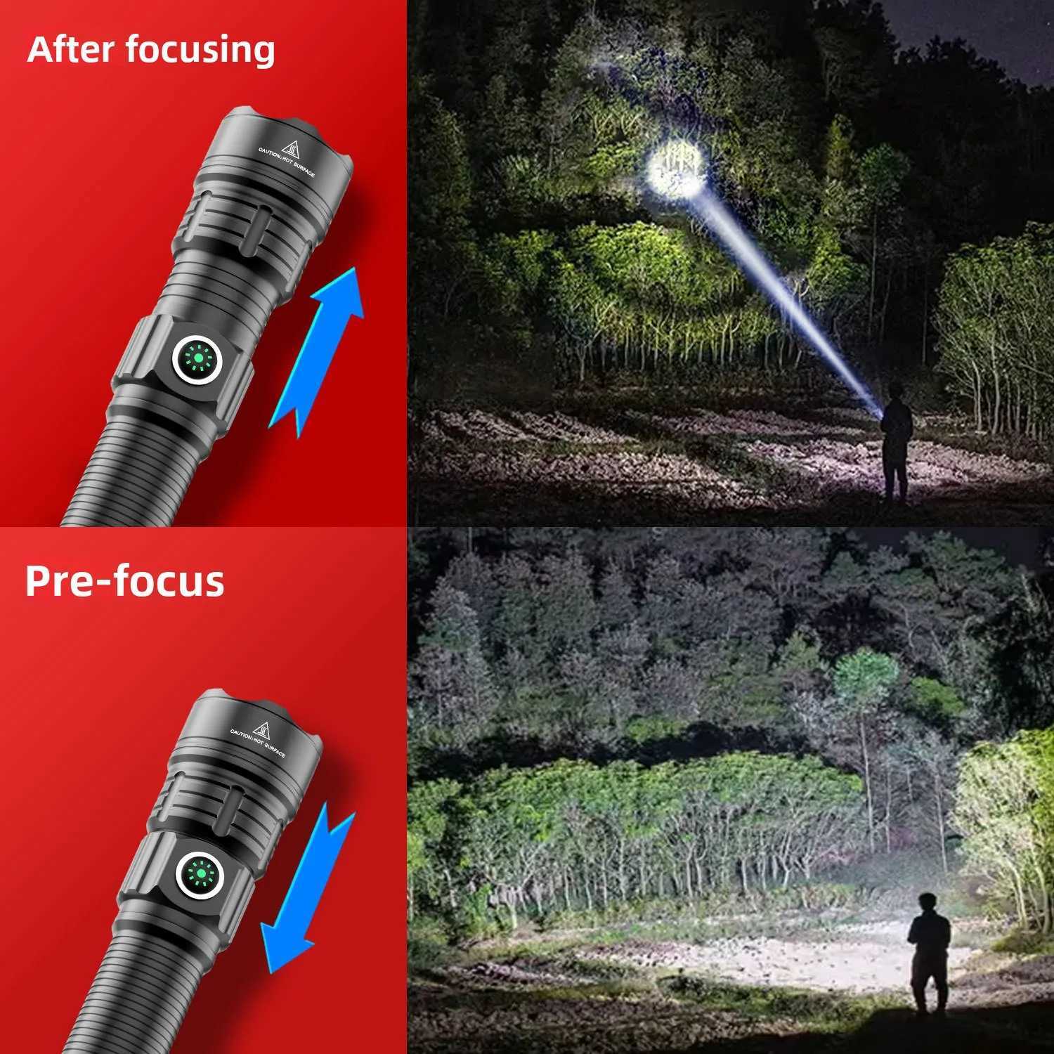 Powerful LED Flashlight USB Rechargeable Torch Light Super LongShot Flashlight Tactical Lantern Hand Lamp For CampingXJ250905