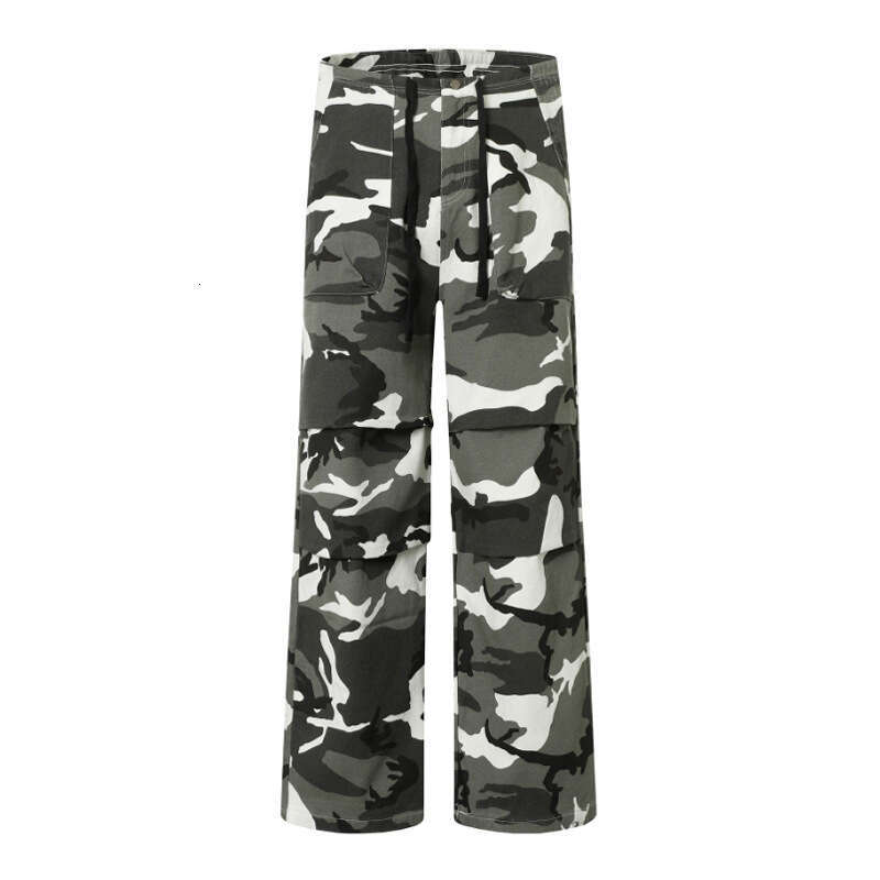 Casual Camouflage Functional Style Cargo Loose Unisex Slimming Draped Wrinkled Streetwear Men's Pants B5