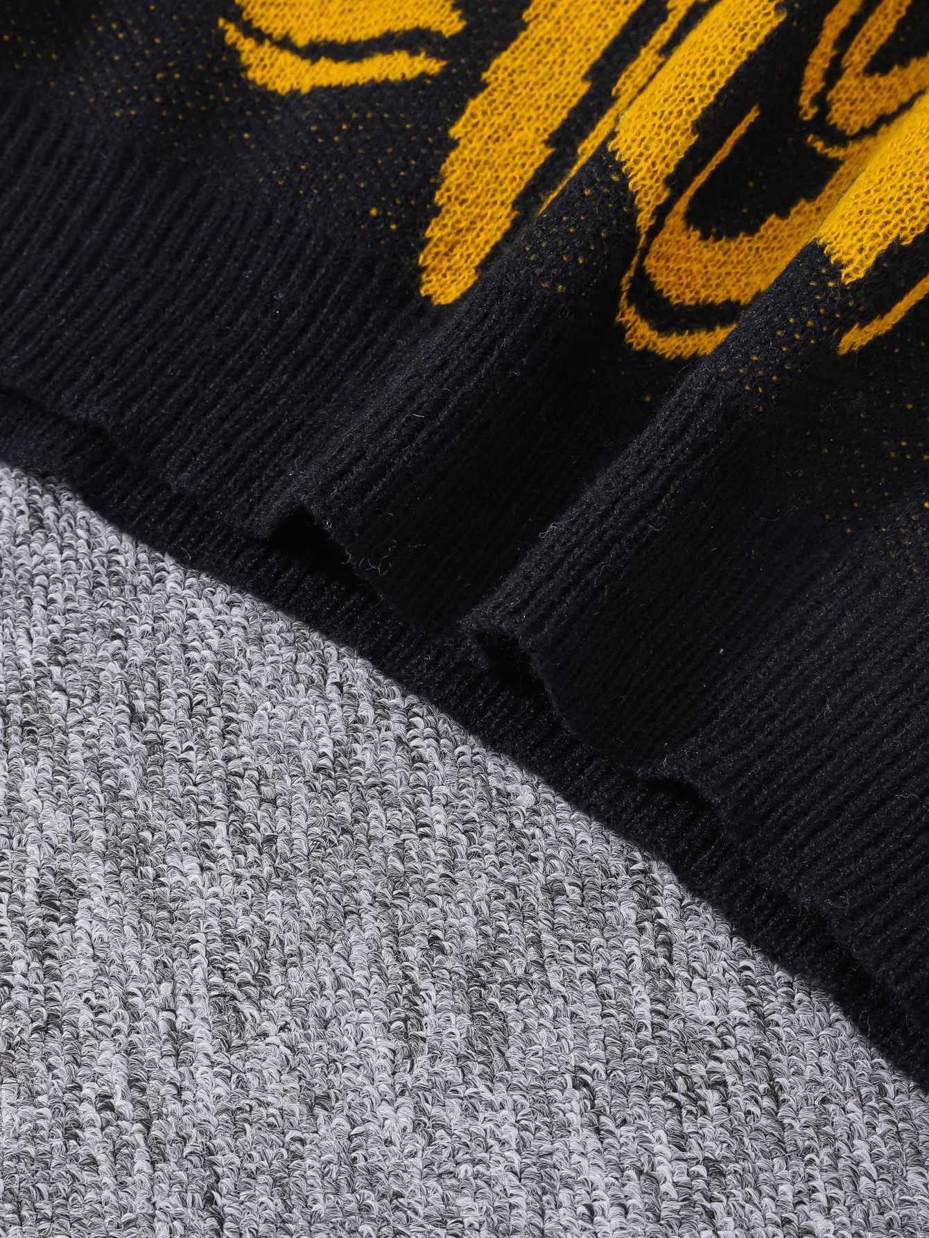 New Popular Spring Fall V Neck Letter Jacquard Pattern Pullover Sweater Casual Contrast Color Knitted Mens Pullover Z250905