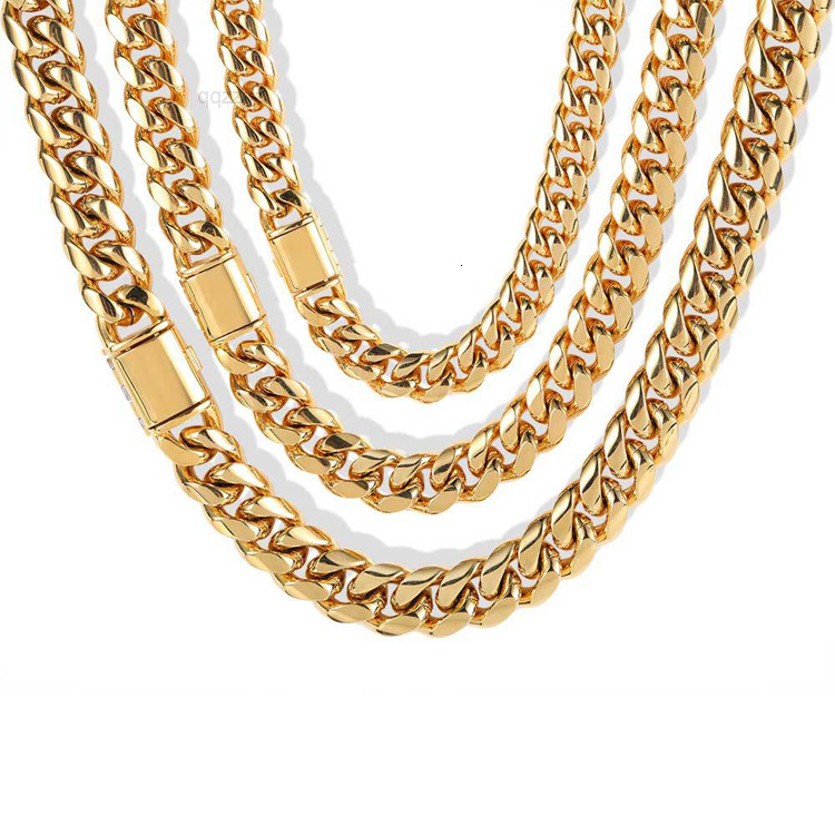 GZYS JEWELRY Wholesale 10 12 14 mm High Quality 18 k Gold Plated Chain Stainless Steel Cuban Link Gold Chain Men