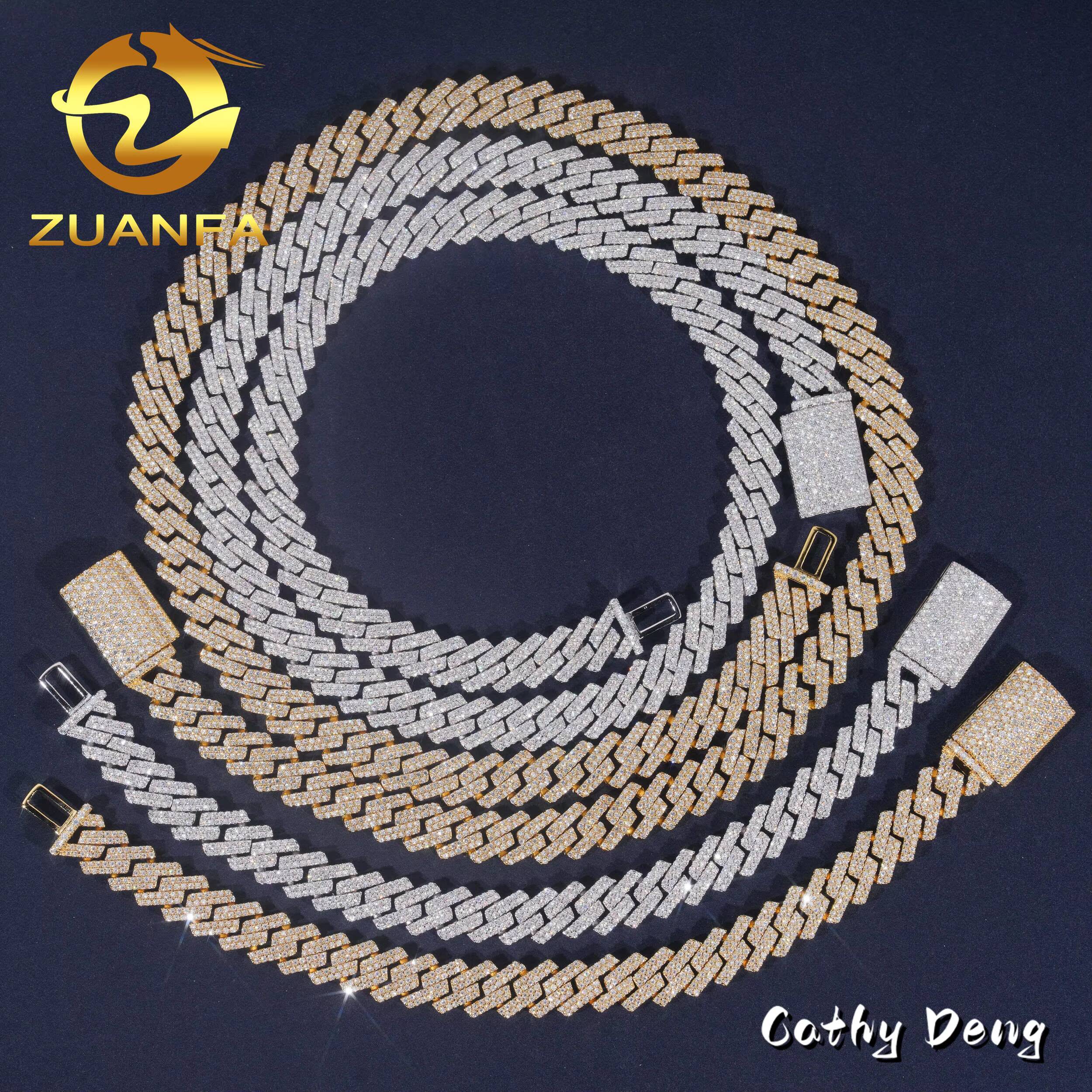 Ready to Ship High Quality Moissanite Hip Hop Jewelry 10mm Cuban Link Chain 925 Silver Iced Out Cuban Bracelet Necklace With GRA