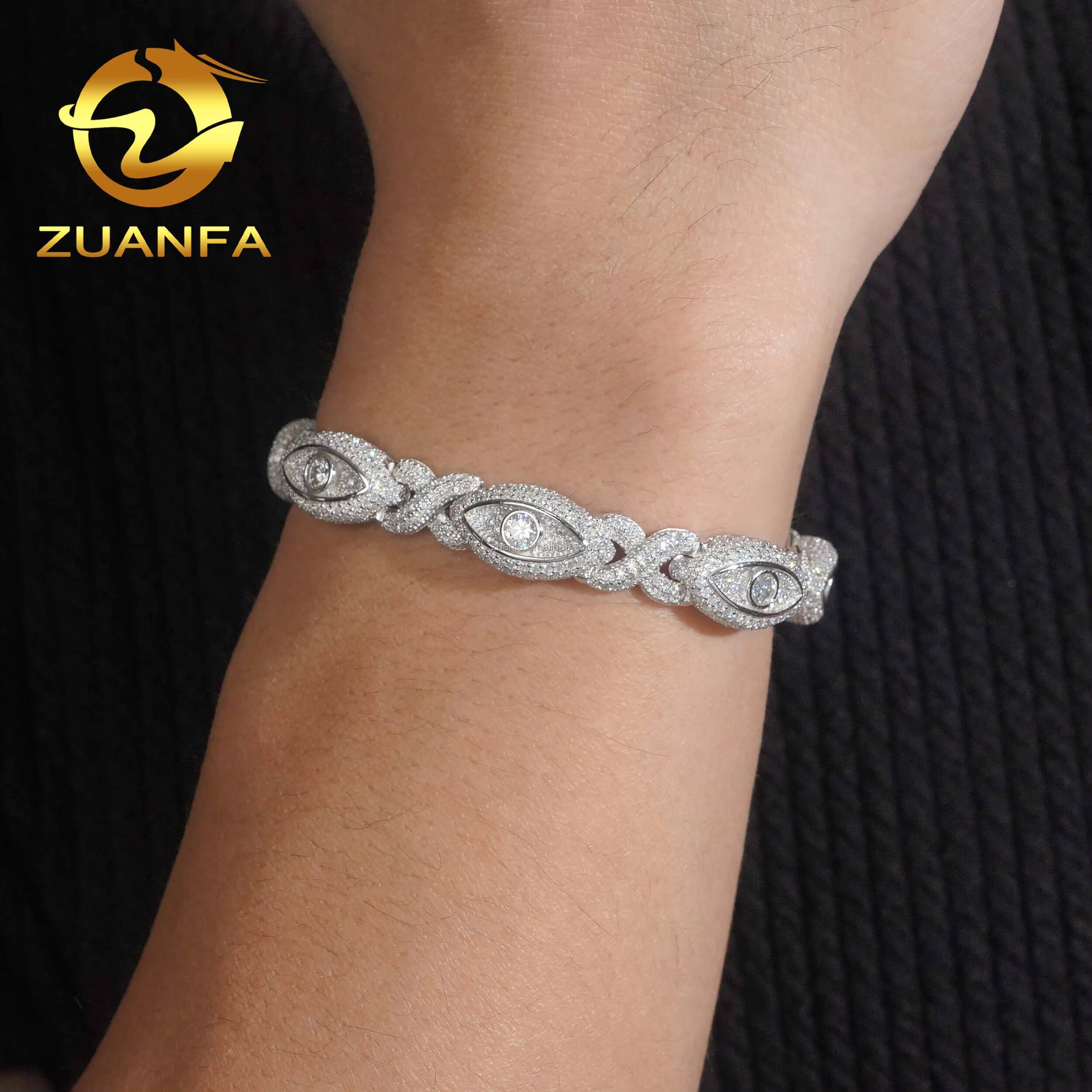 10mm Rapper Jewelry Pass Diamond Tester Iced Out Hip Hop S925 Moissanite Diamond Man Jewelry Evil Eyes Infinity Cuban Bracelet