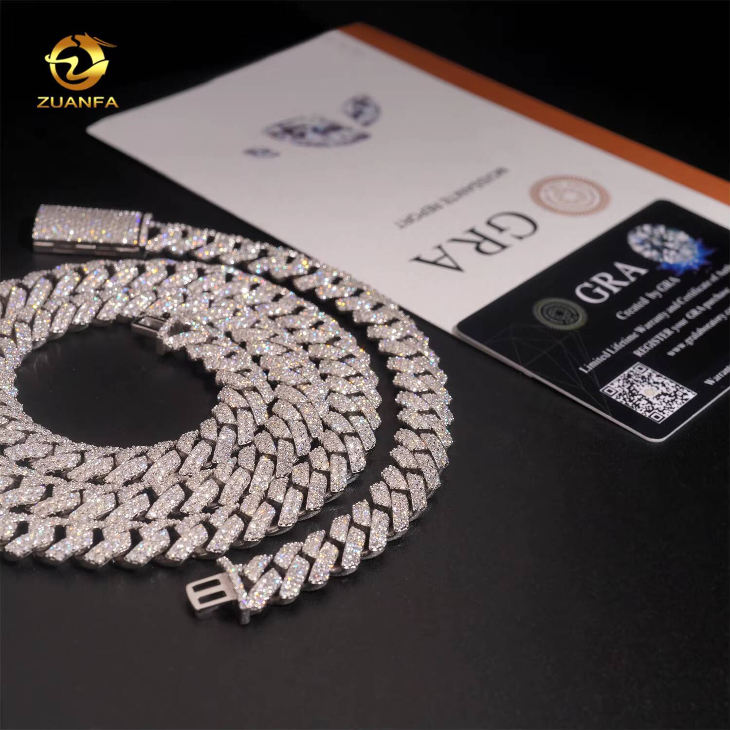 Ready to Ship Iced Out 12mm 2 Rows Cuban Link Chain 925 Sterling Silver Moissanite Diamond Hip Hop Jewelry