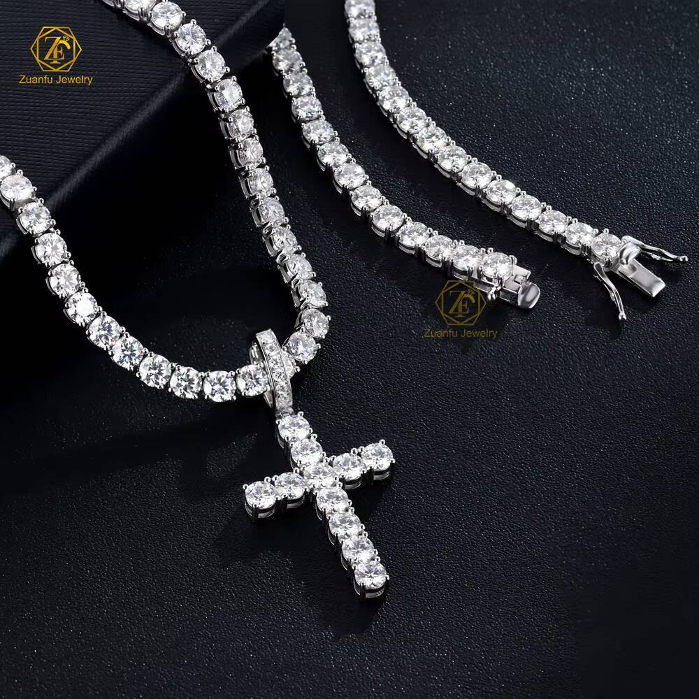 Wholesale Price Silver 925 Iced Out Hip Hop Jewelry Men Women Moissanite Diamond Cross Pendant Custom 5mm 65mm 7mm 8mm 9mm