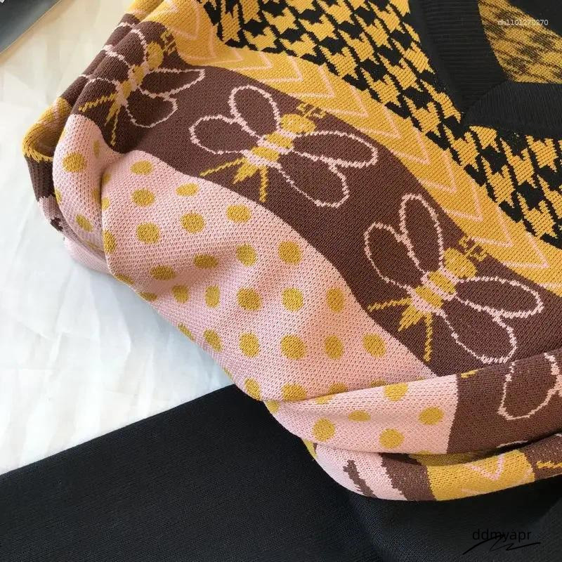 Women's Tracksuits Sweater Two Piece Sets Ankle-Length Pants Tracksuit Knit Outfits Women Vintage Print Long Sleeve ddmyday V-Neck Patchwork