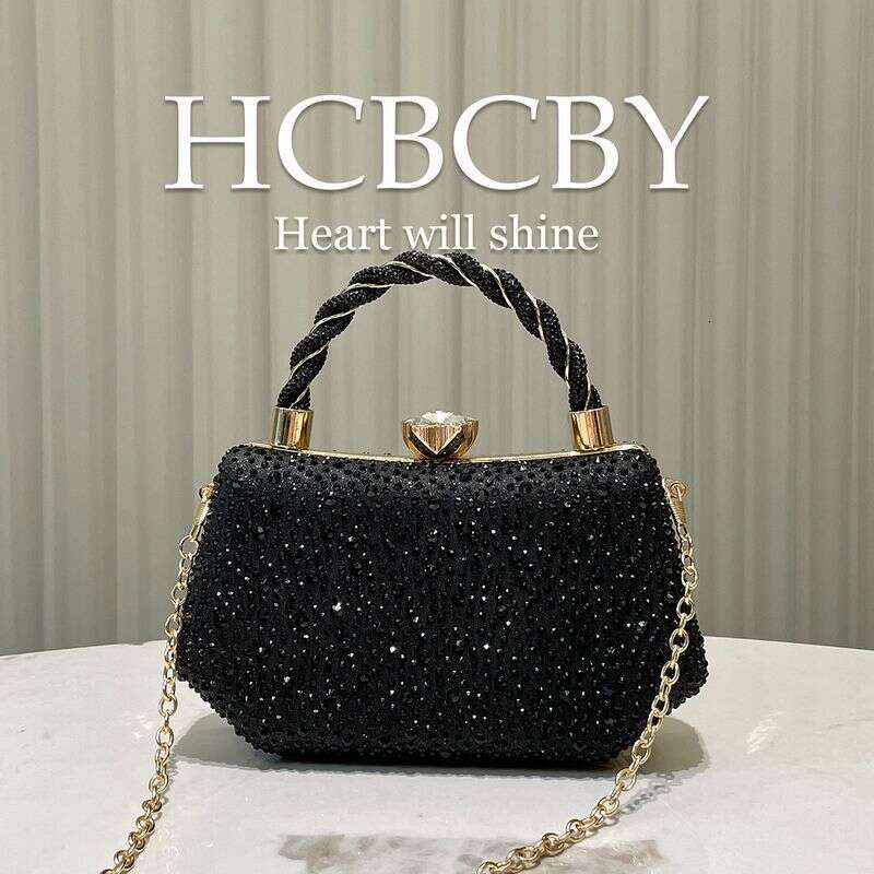 Black Shiny Double Sided Hot Dia Rhinestone Clutch Women's Fashionable And Elegant Evening Bag Handbag