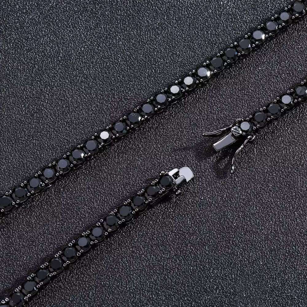 Hip Hop Rhodium Plated 4mm Women Sterling Sier Chain Iced Black Moissanite Dia Tennis Necklace