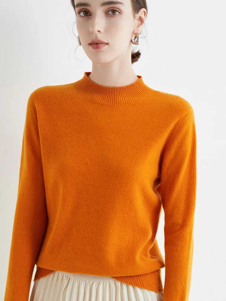 Autumn Winter Solid Mockneck Pullover Sweater For Women 100 Merino Wool Casual Cashmere Knitwear Female Clothing Basic Tops Z250905
