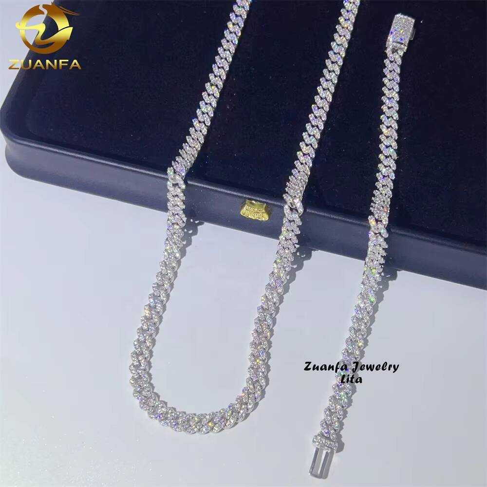 Wholesale Price White Gold One Row Stone Thin 6mm Silver VVS Moissanite Diamond Cuban Link Chain
